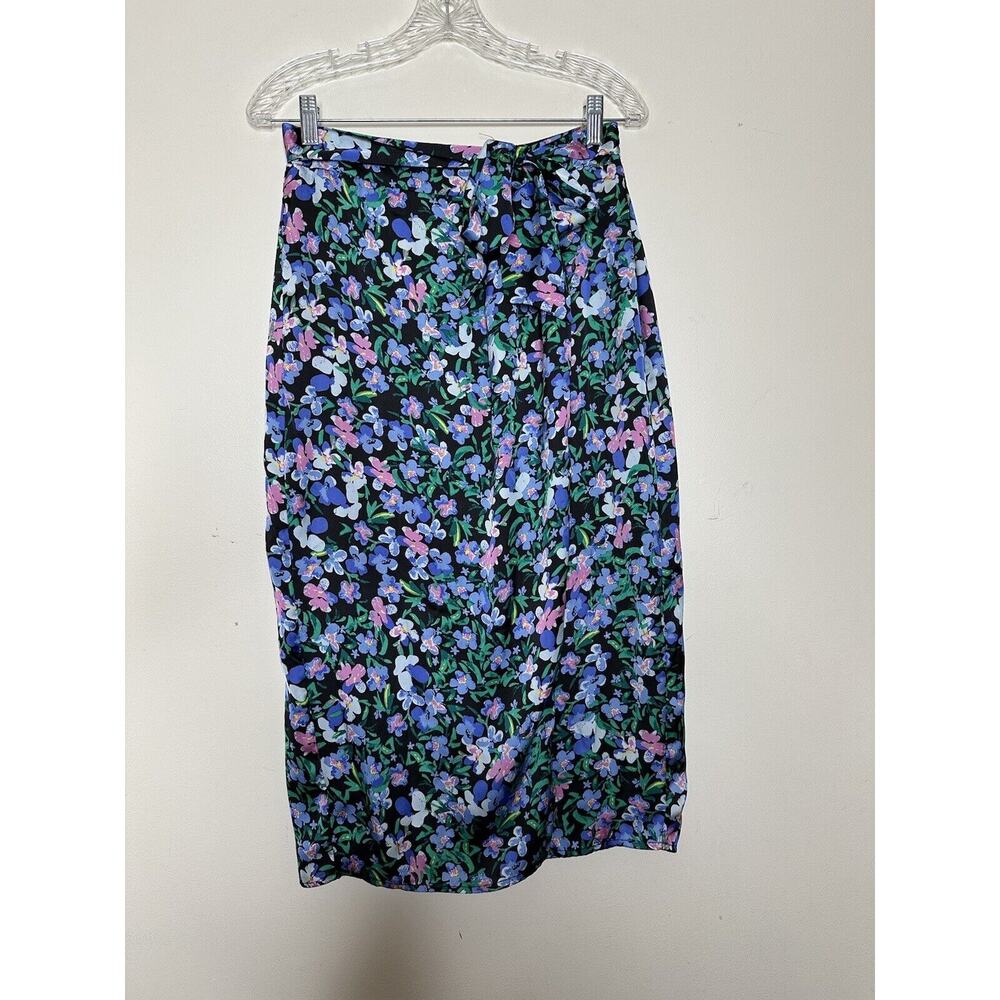 Kelly Renee Faux Wrap Skirt Floral Silky Tie Waist Woman’s Medium Blue Purple